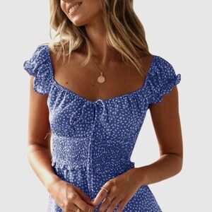 YOBECHO Womens Summer Ruffle Sleeve Sweetheart Neckline Printing Dress Mini Dres